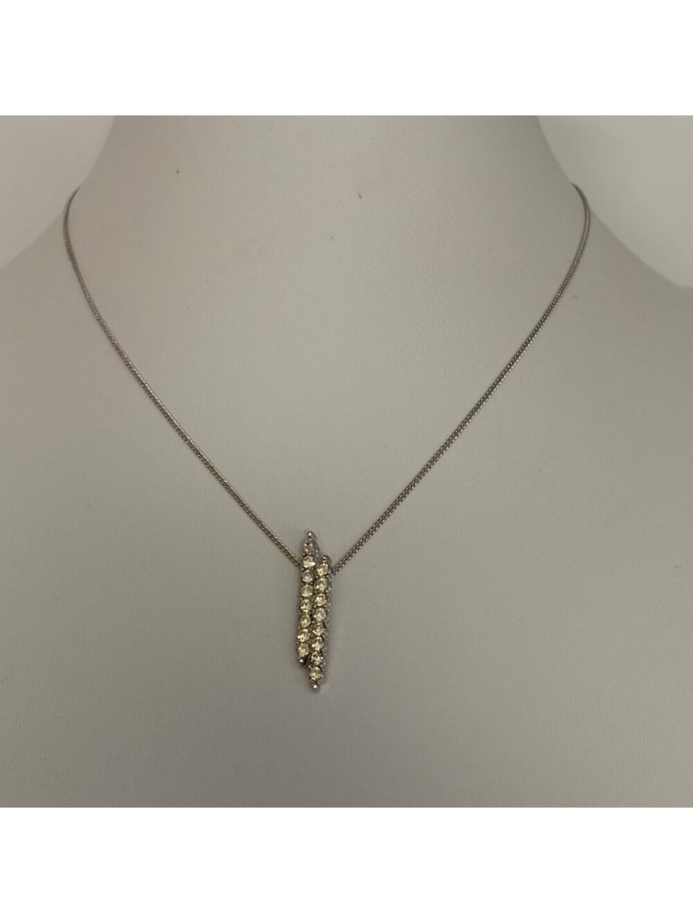 Silver Tone Clear Rhinestone Drop Pendant Necklace Minimalist Chic
